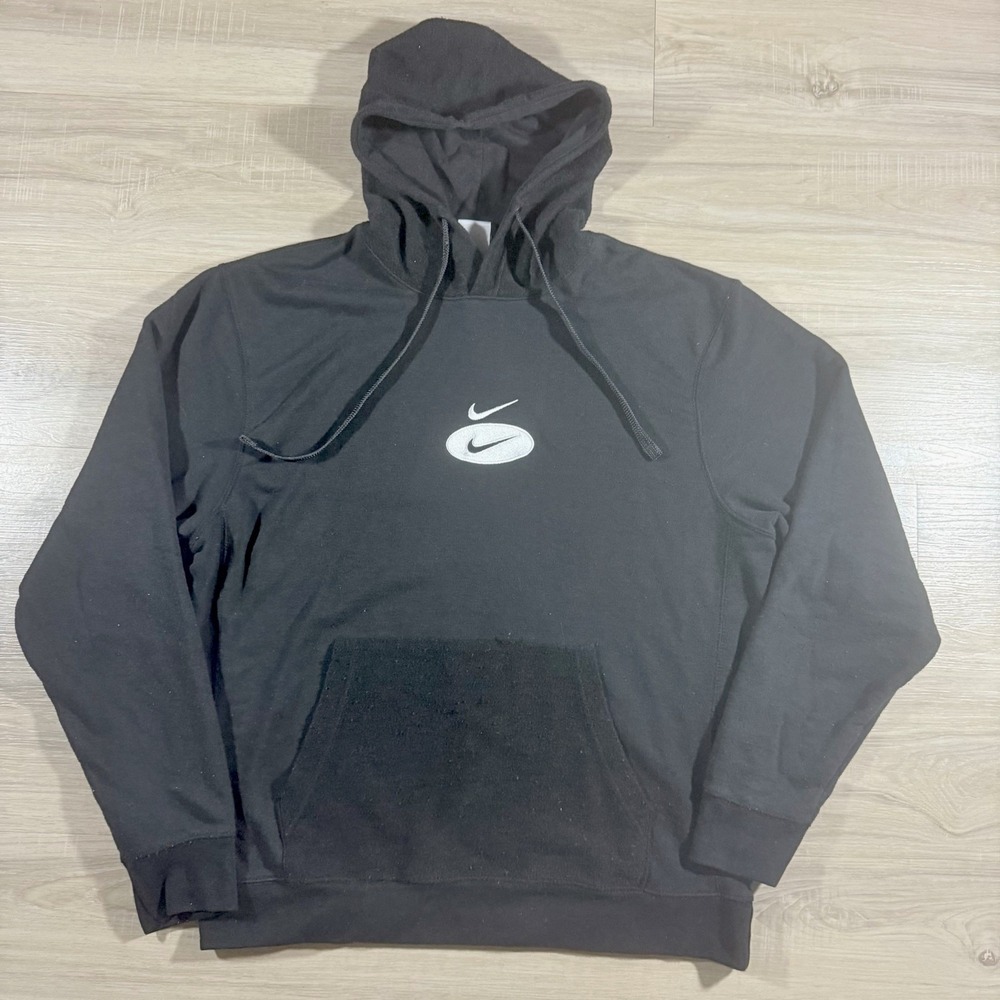 Nike Sportswear Swoosh League French Terry Pullover Hoodie Black Men‎ Size M Y2K